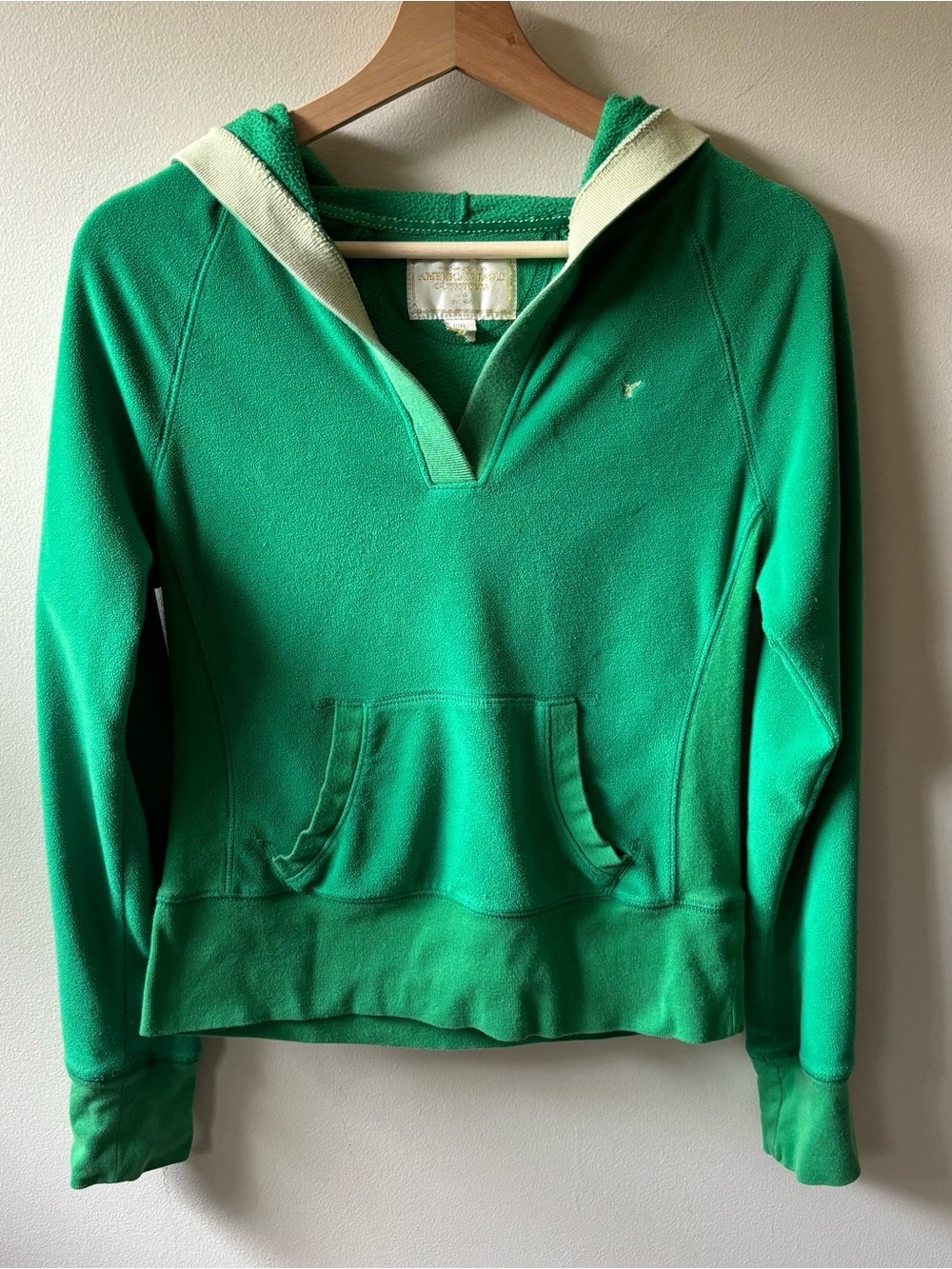 American Eagle Y2K Green V-Neck Hoodie